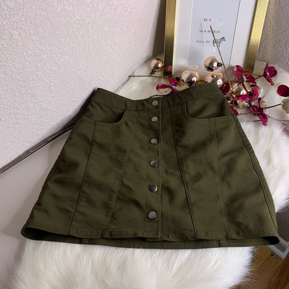 Express Dark Olive Button Up Align Mini Skirt 4 - image 1